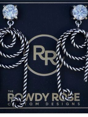 Twisted Rope Drop Earrings with Clear Crystal Studs - Silver